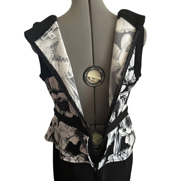 Shelby & Palmer Womens Black & White Floral Peplum Dress Size 8 Office - Picture 4 of 9